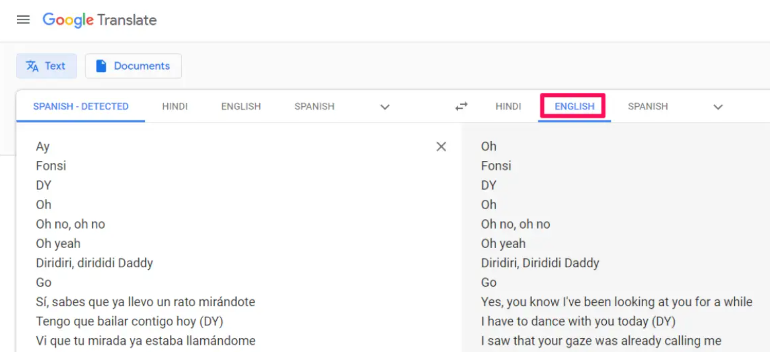 How to translate the lyrics using Google Translate