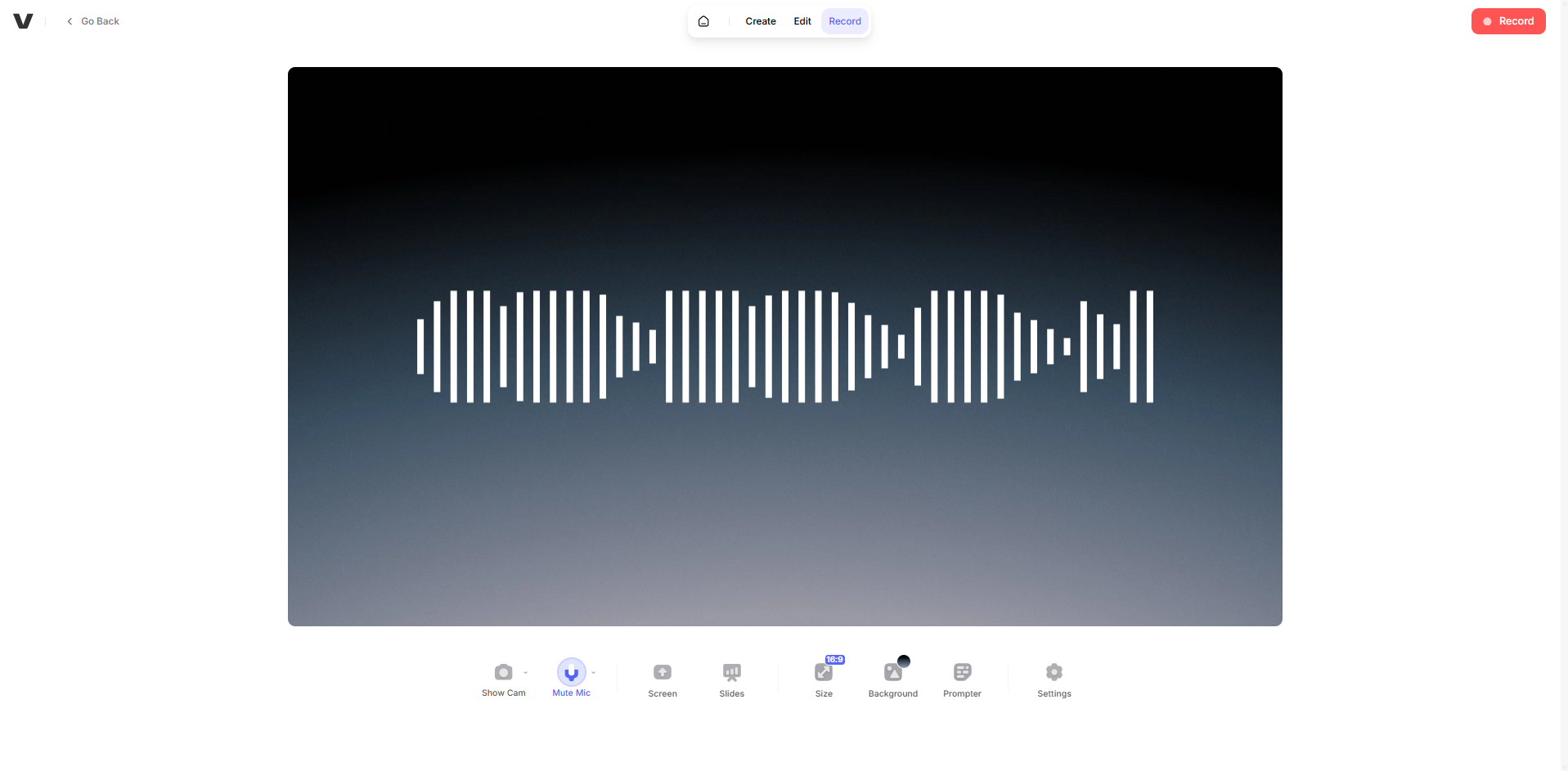 Interface of VEED.IO - a high quality online audio recorder
