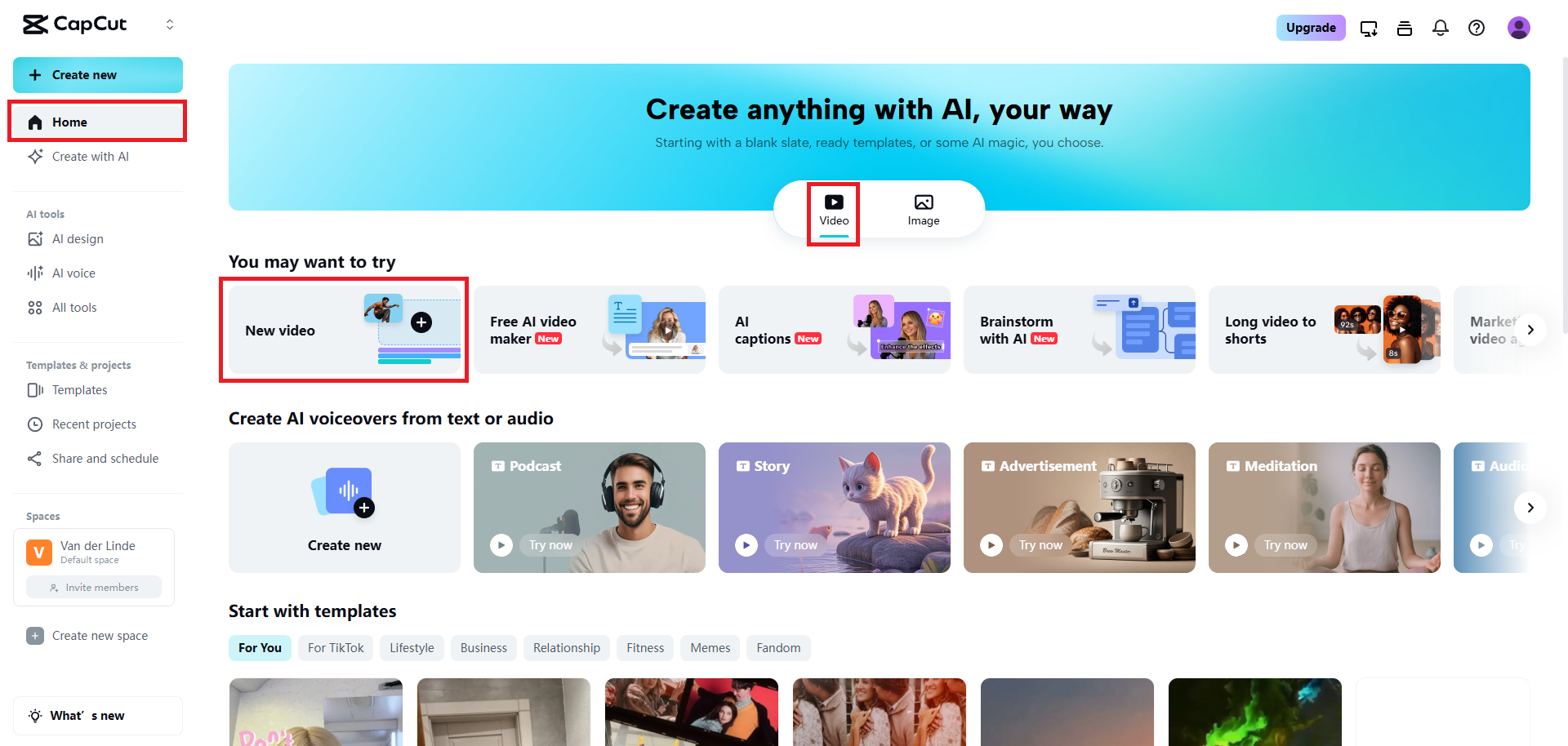 Select the new video option