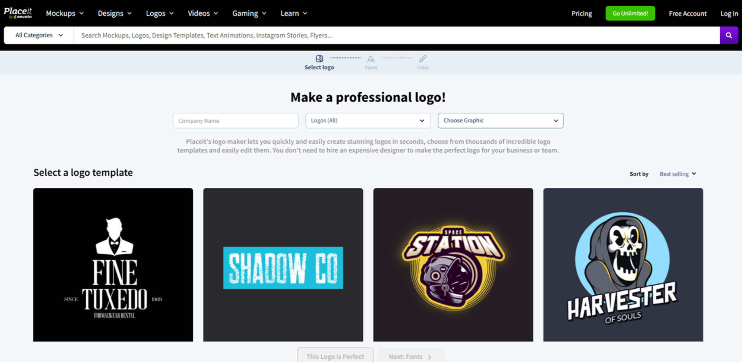 Interface of Placeit - a good Twitch logo generator