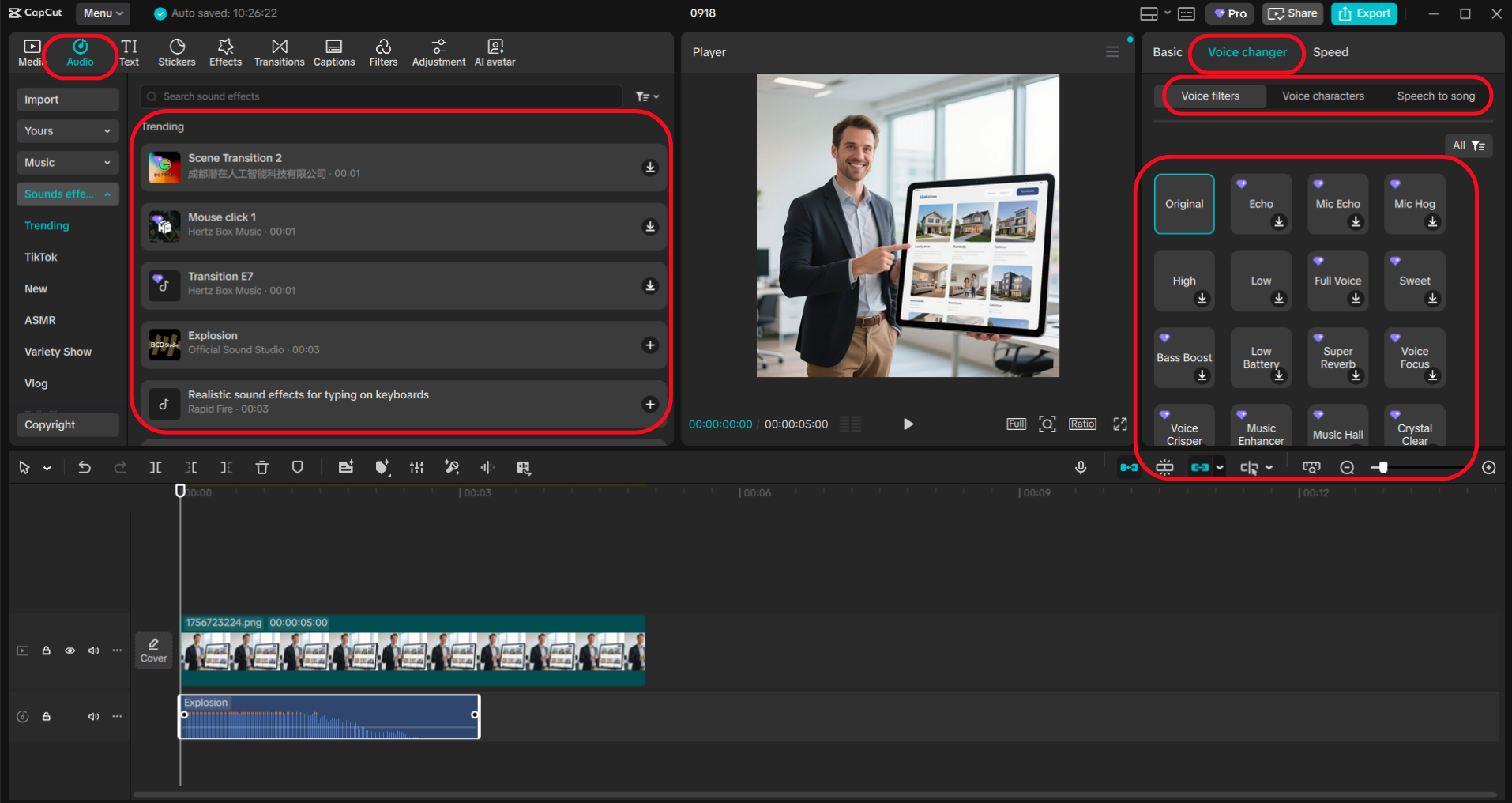 Use CapCut AI voice changer for content