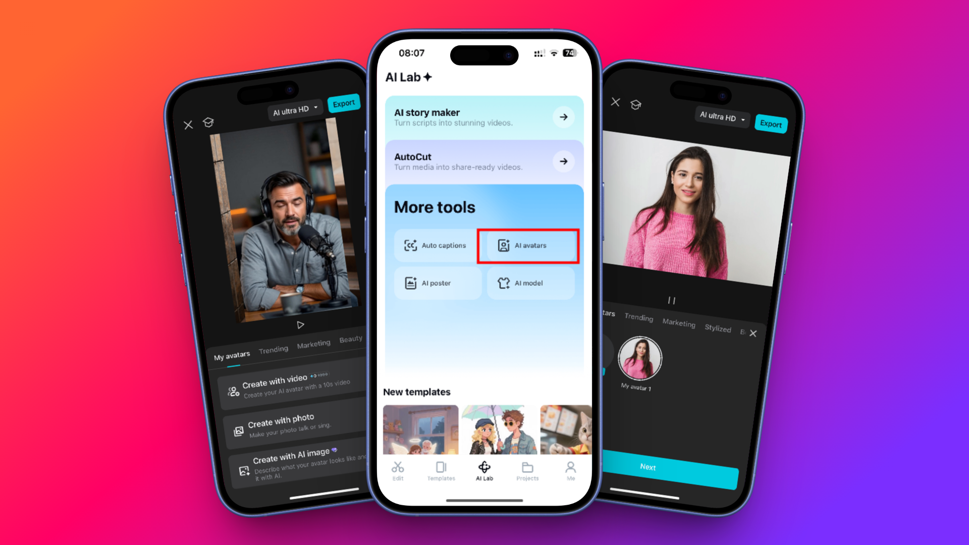 CapCut App's AI avatar interface