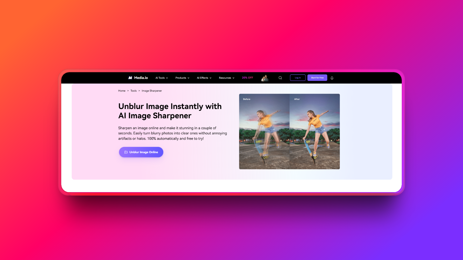 Media.io的AI照片銳化工具