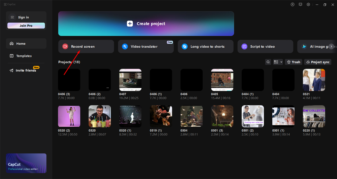 デスクトップビデオエディタCapCutで画面を録画する