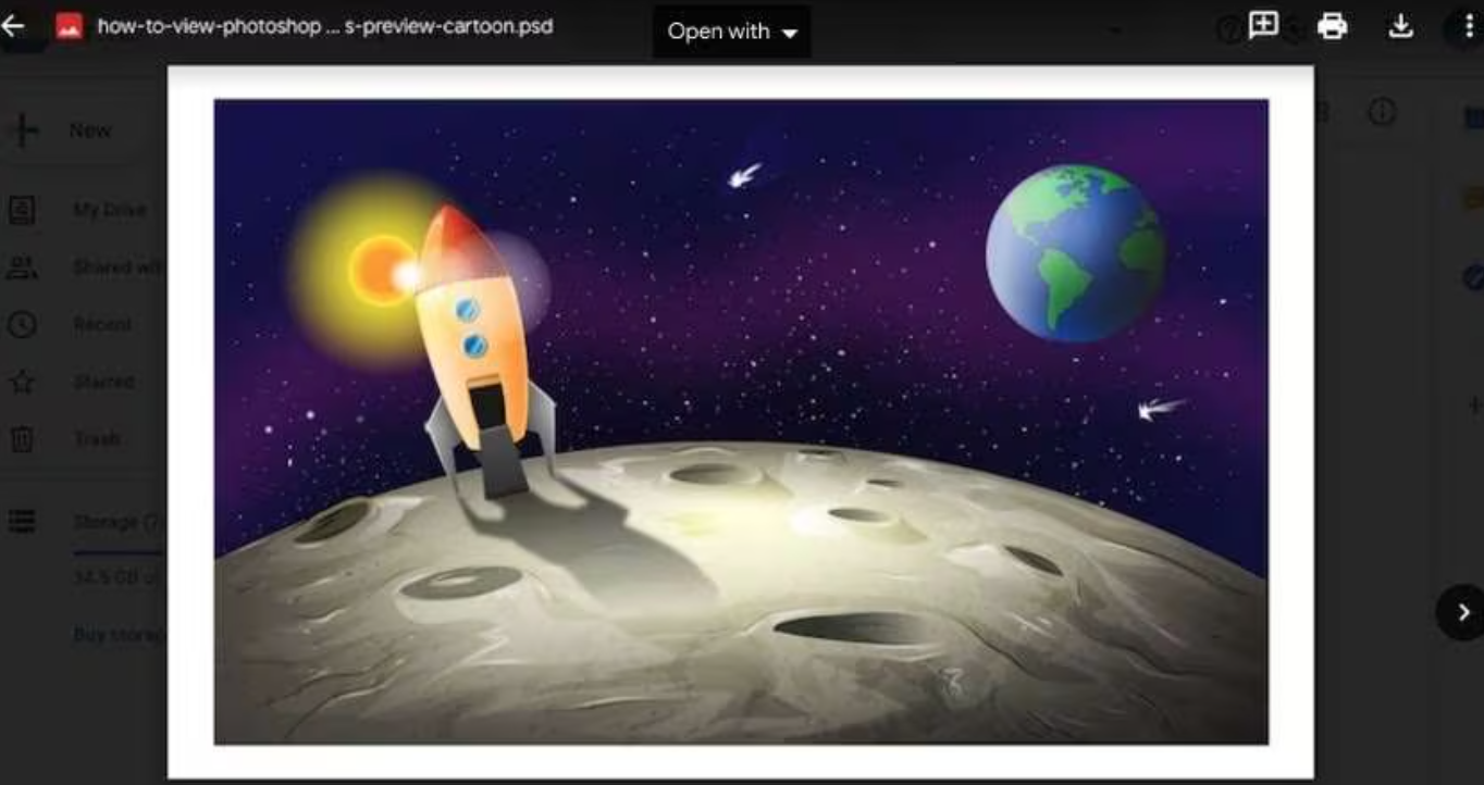 Interface of Google Drive to open PSD files