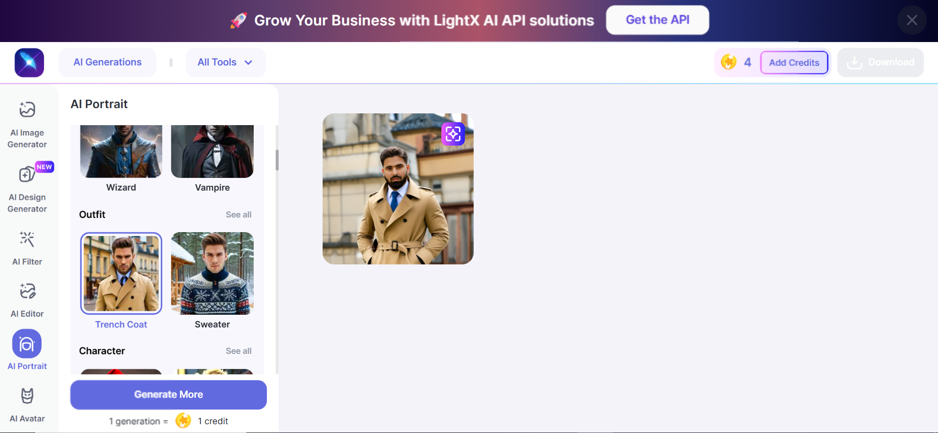 LightX - אמנות דמות שנוצרה על ידי AI במחשב האישי