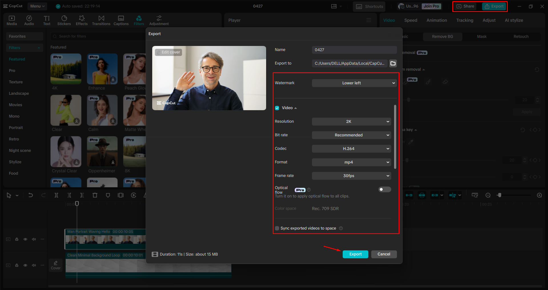 Exporting a video from the CapCut desktop video editor