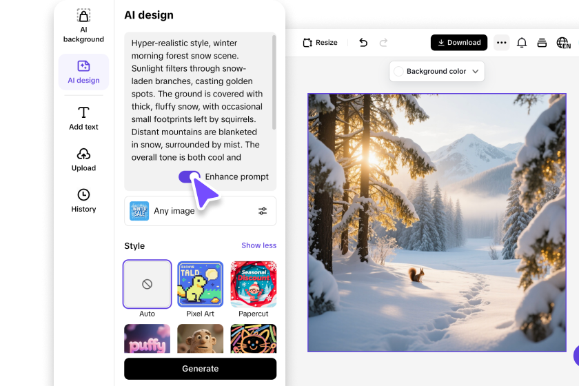Enter your snowy background creation details