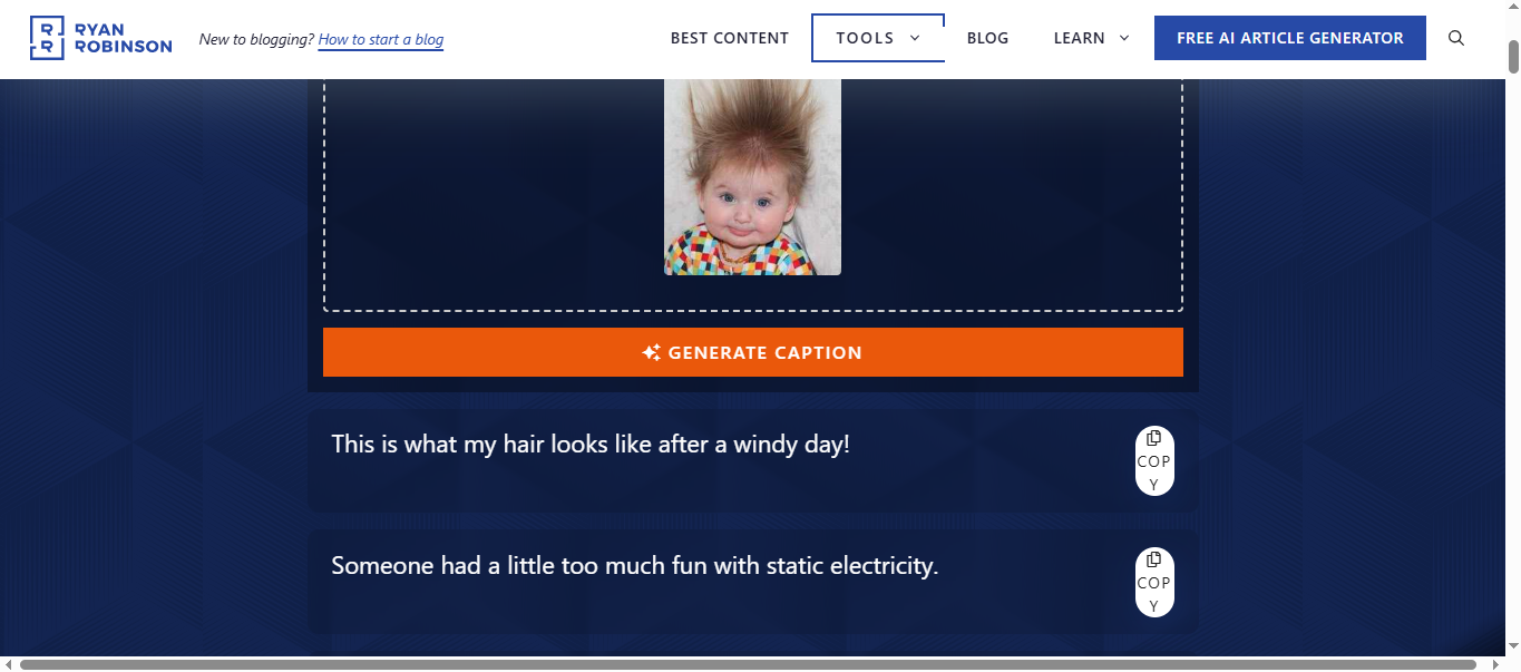 Schnittstelle von RyRob – Der beste Online-Bildbeschriftungsgenerator