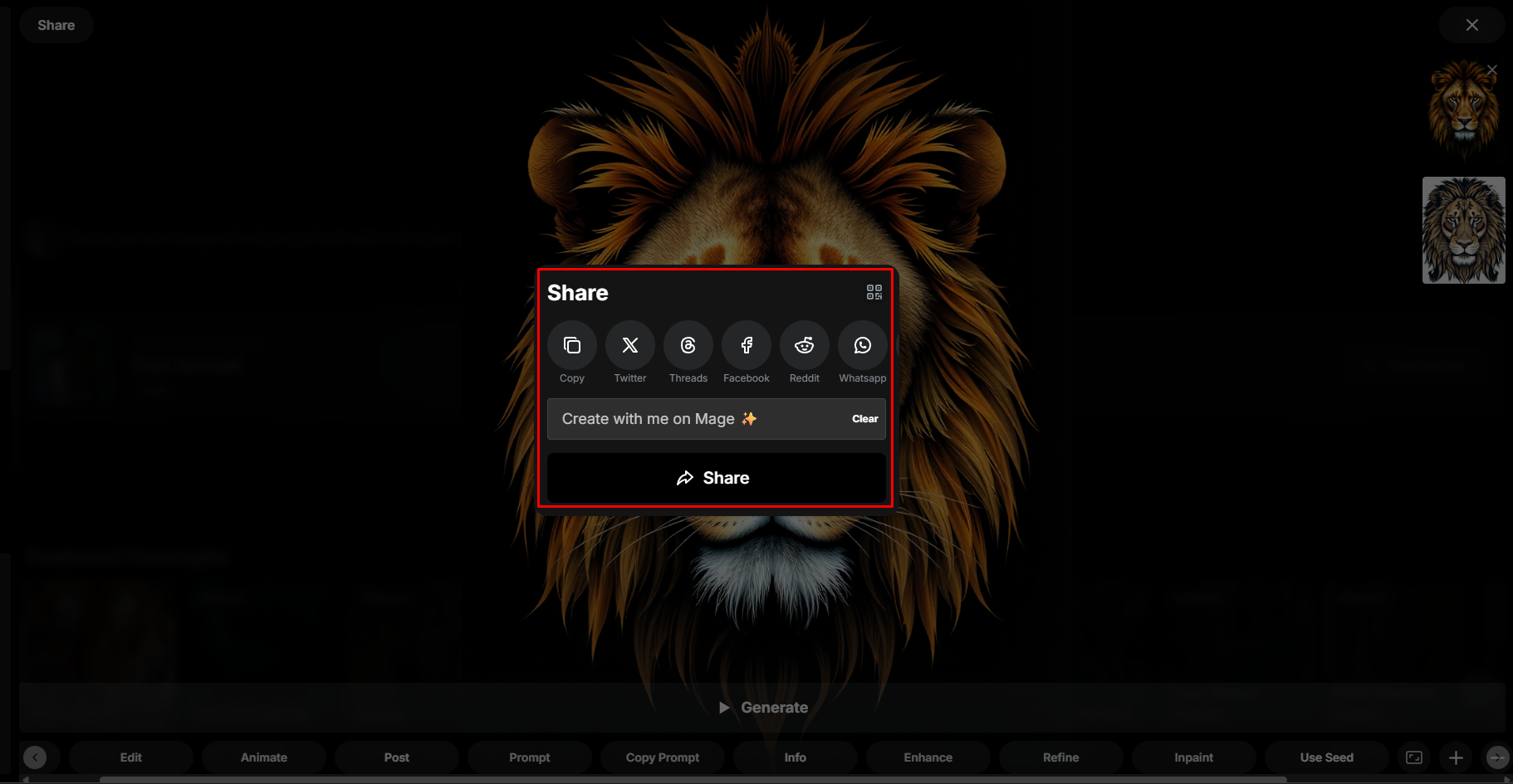 Downloading an image from Mage Space AI generator