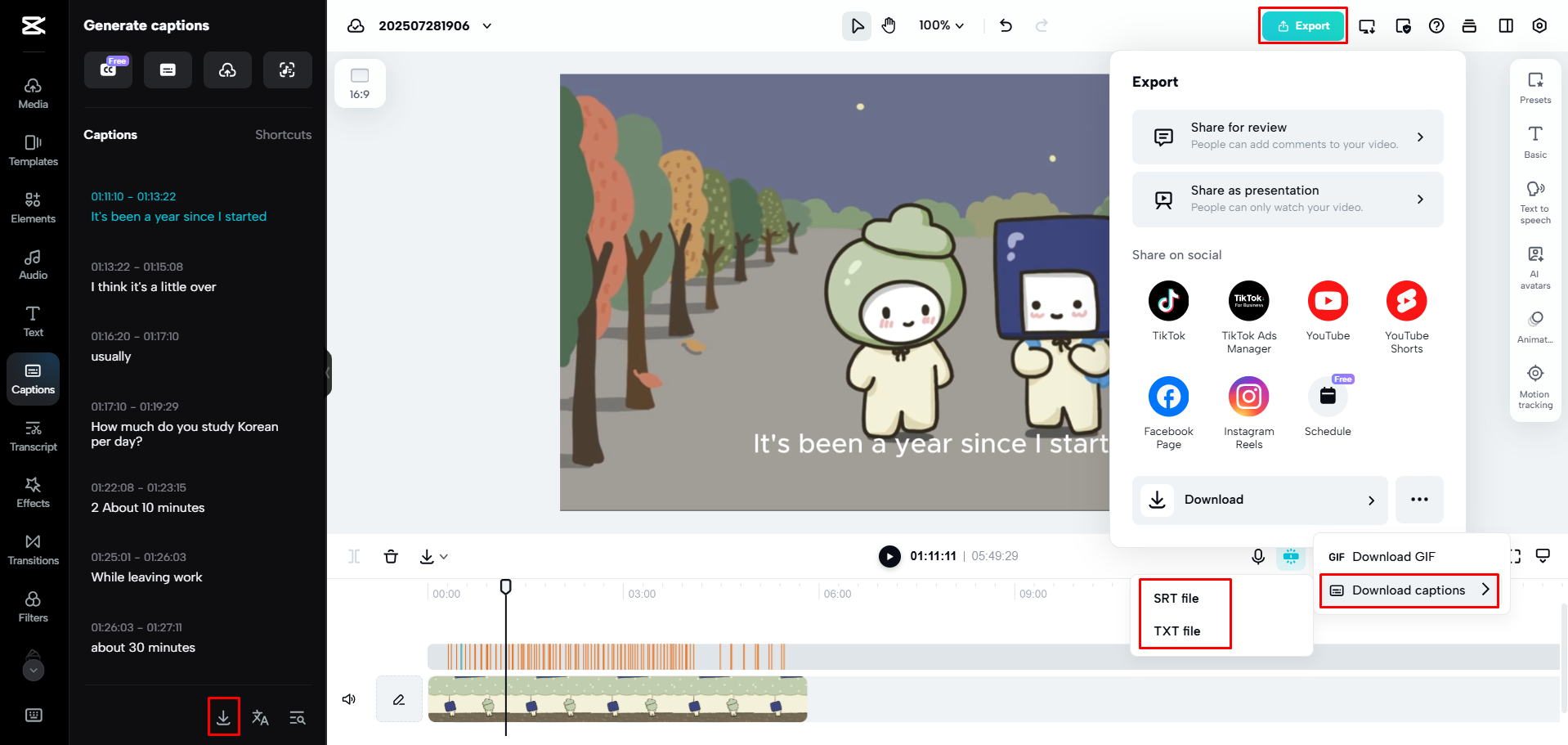 CapCut Web'den altyazıları indirme