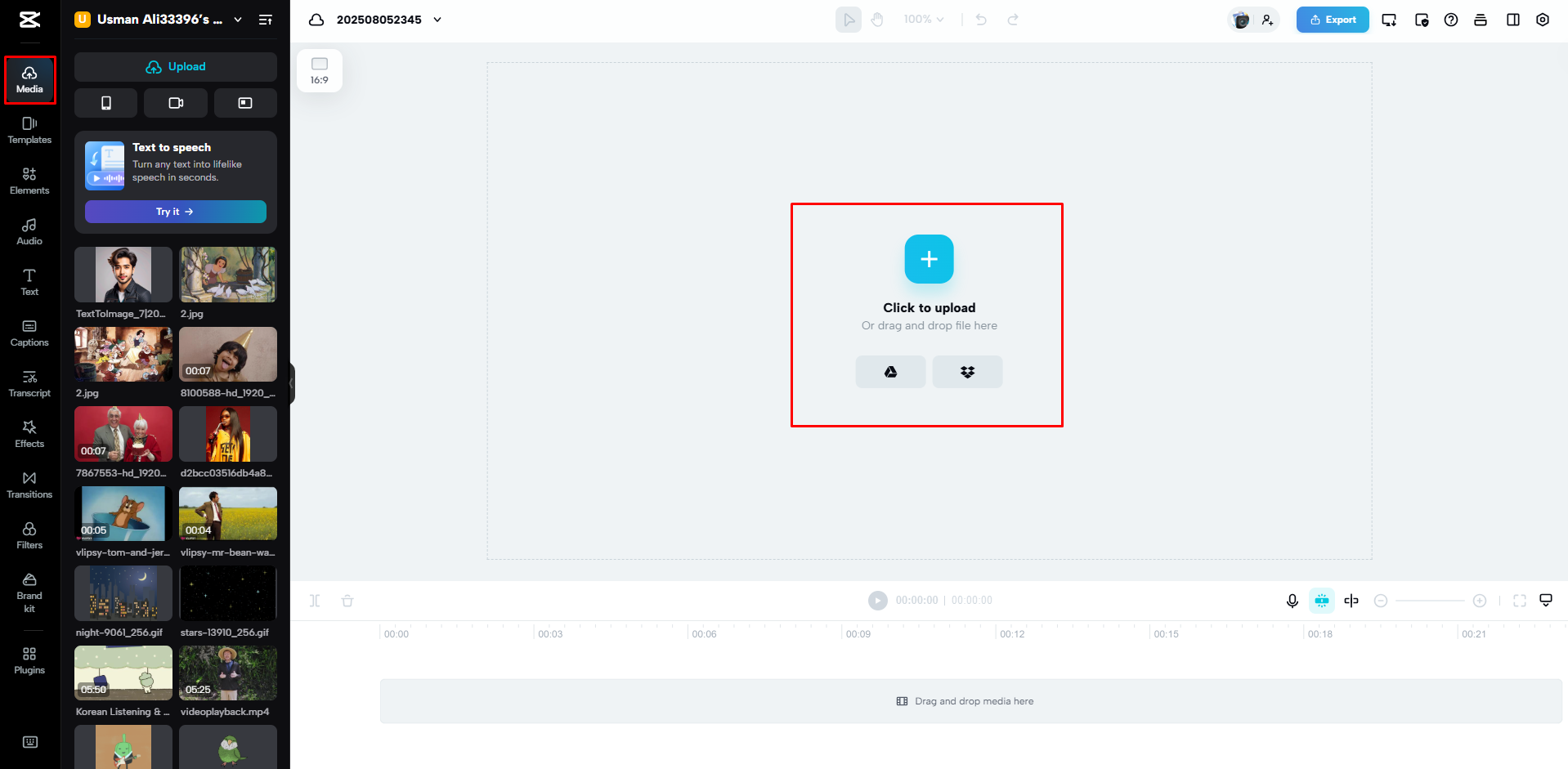 Uploading a GIF to CapCut Web