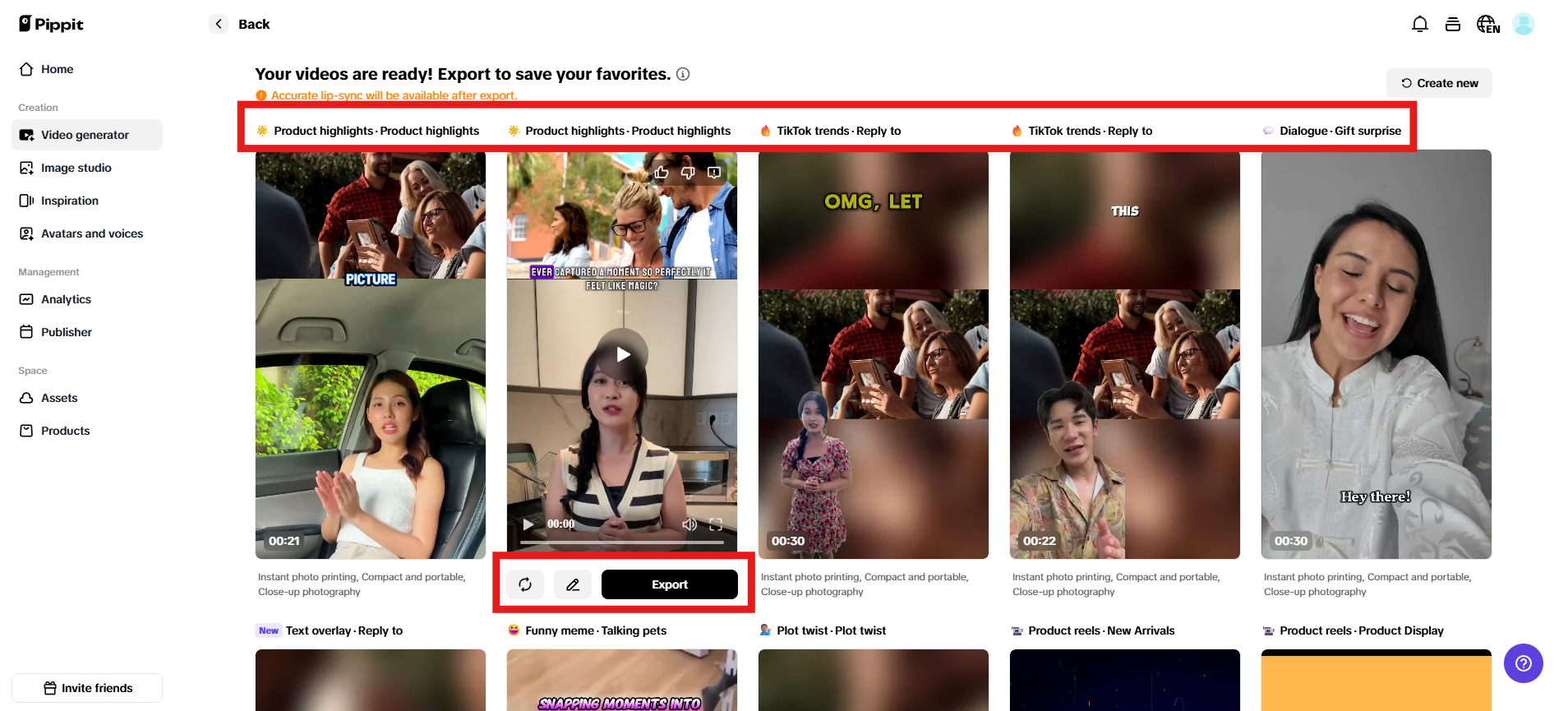 Preview generated videos