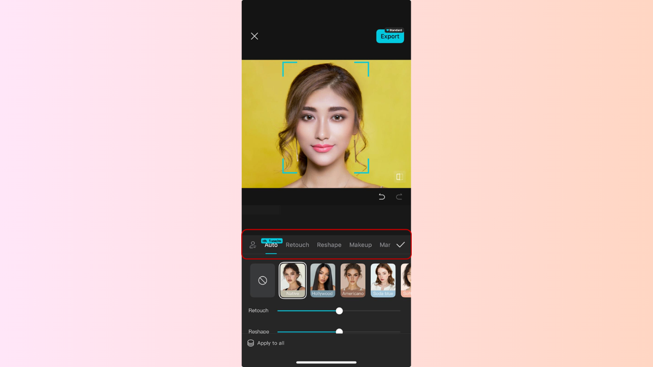 Retouch to edit facial features