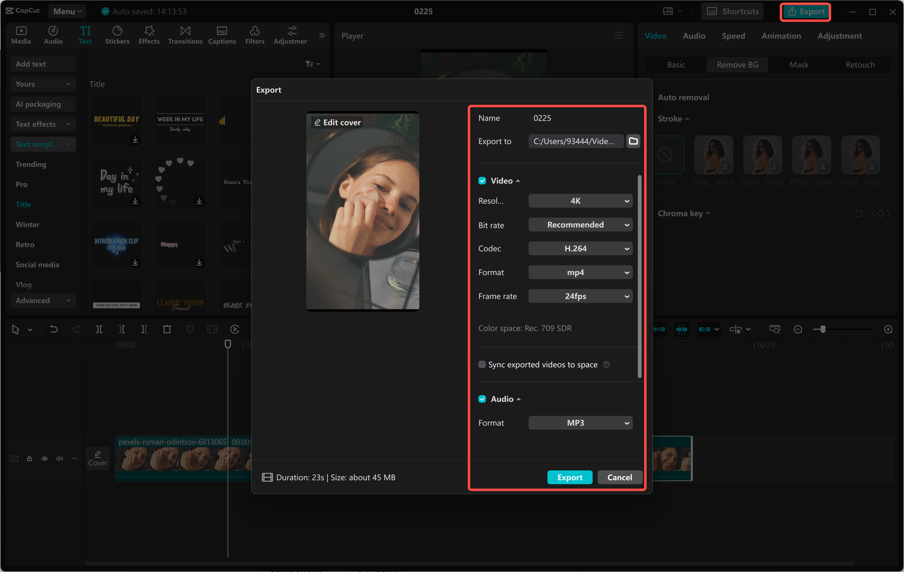 Exporting reel after editing in the CapCut desktop video editor