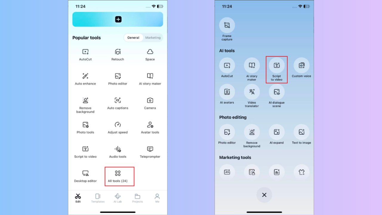 導航至「Script to video」