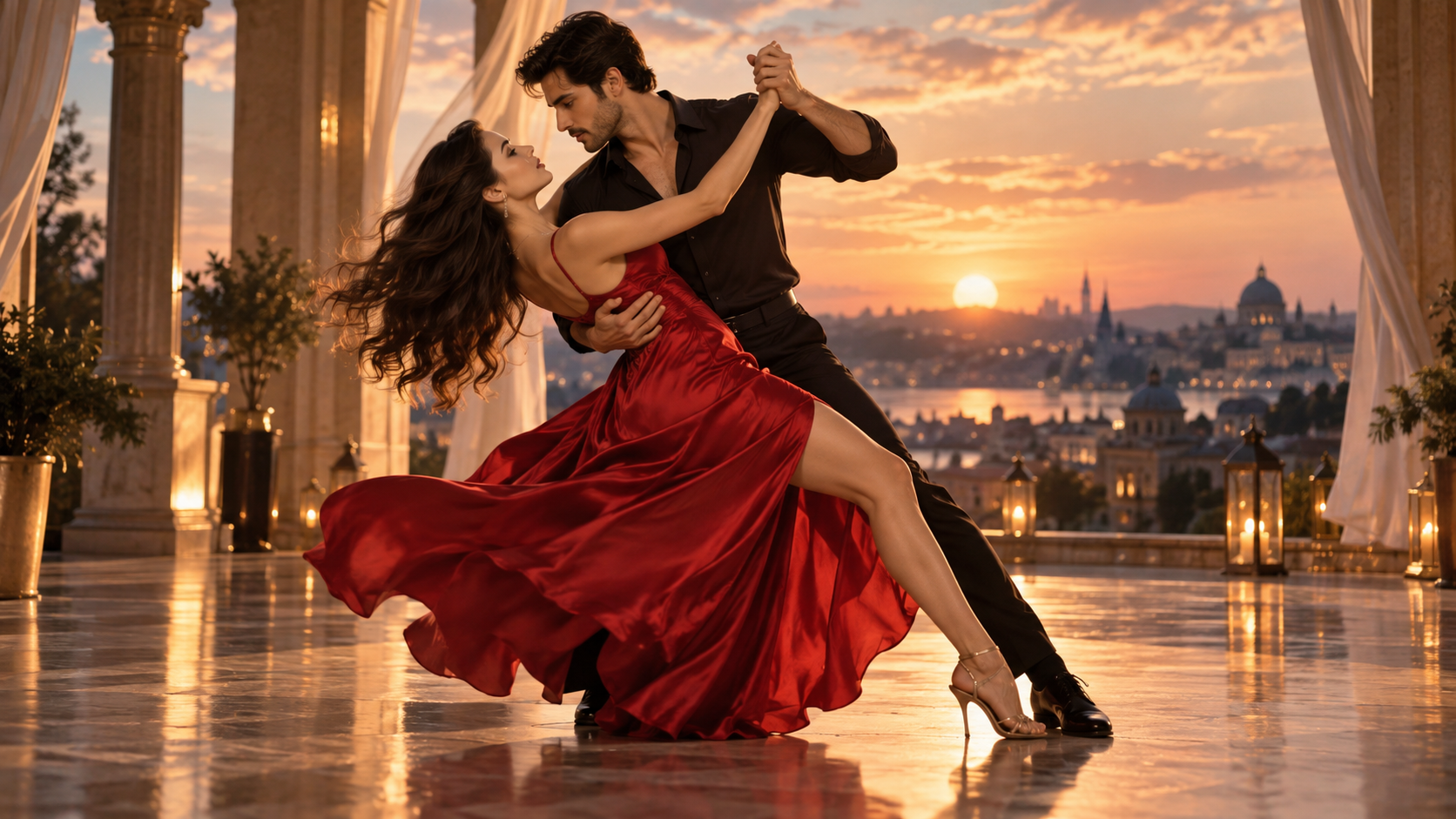 a cinematic dance video from two photos