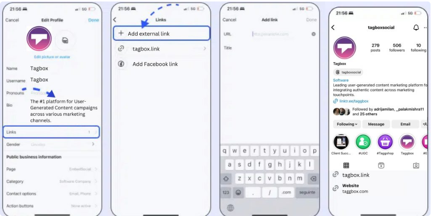 Showing how to add a Link to Instagram Reels to your bio