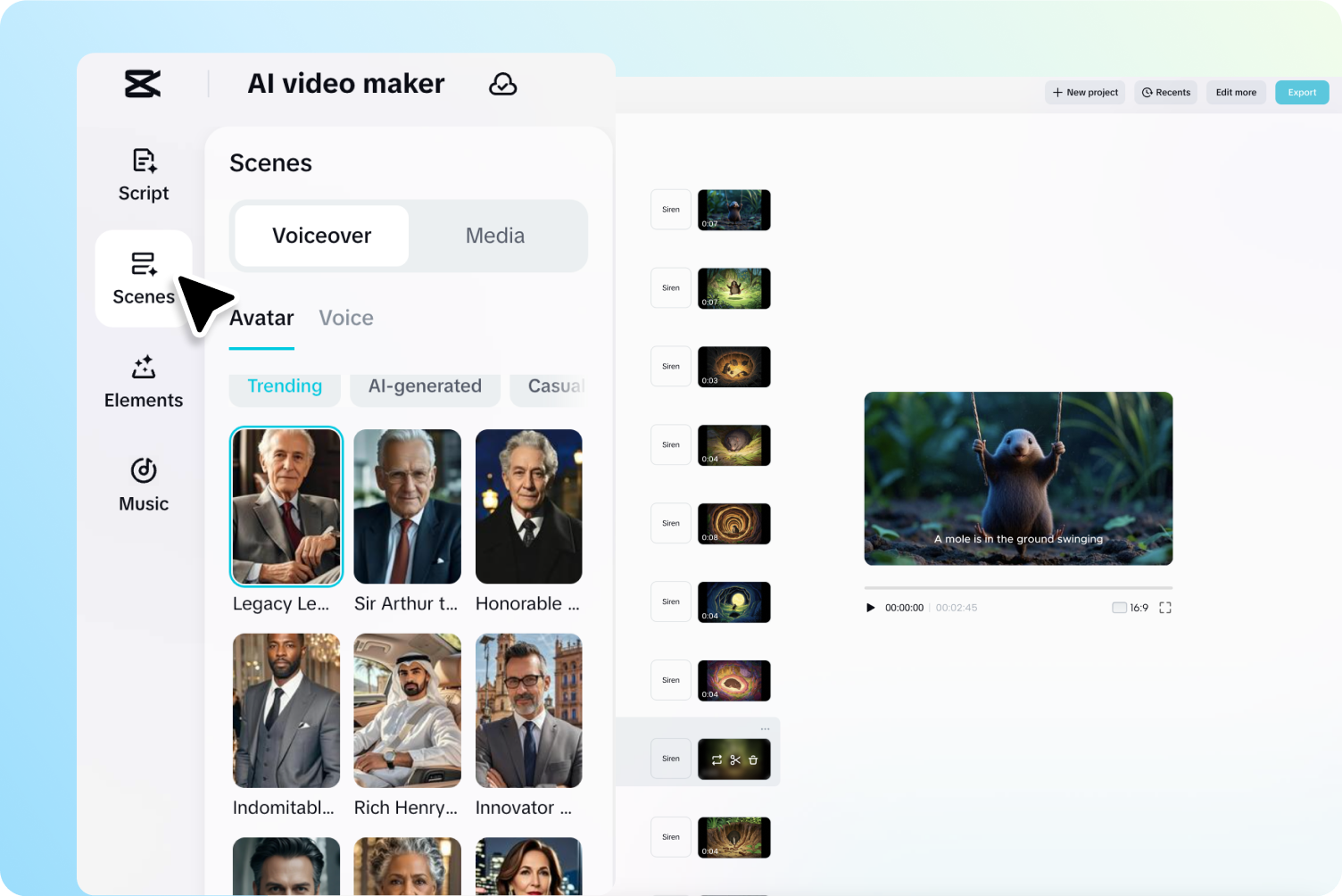 Buat adegan demi adegan video dengan agen pembuat video AI CapCut