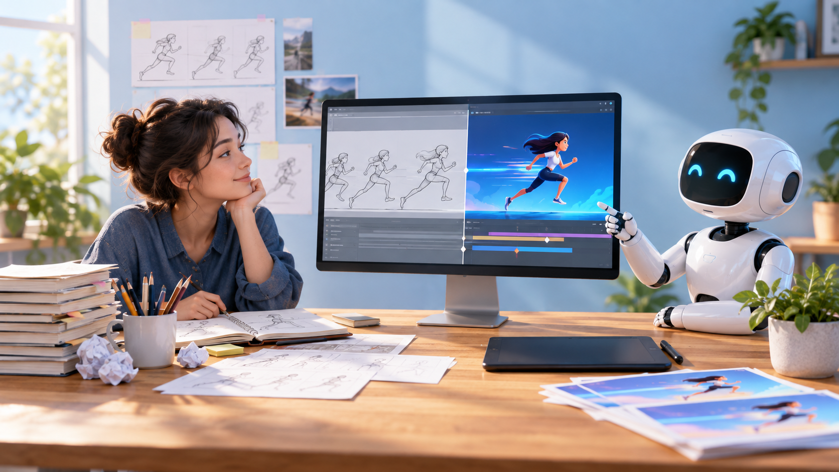 Bright Desk Accessory Explainer example for motion graphics traditional vs ai agent workflow
