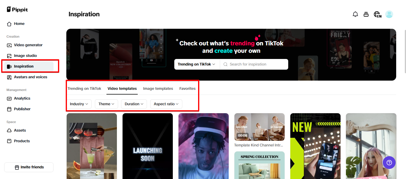 Mga template para sa komersyal na paggamit sa Pippit