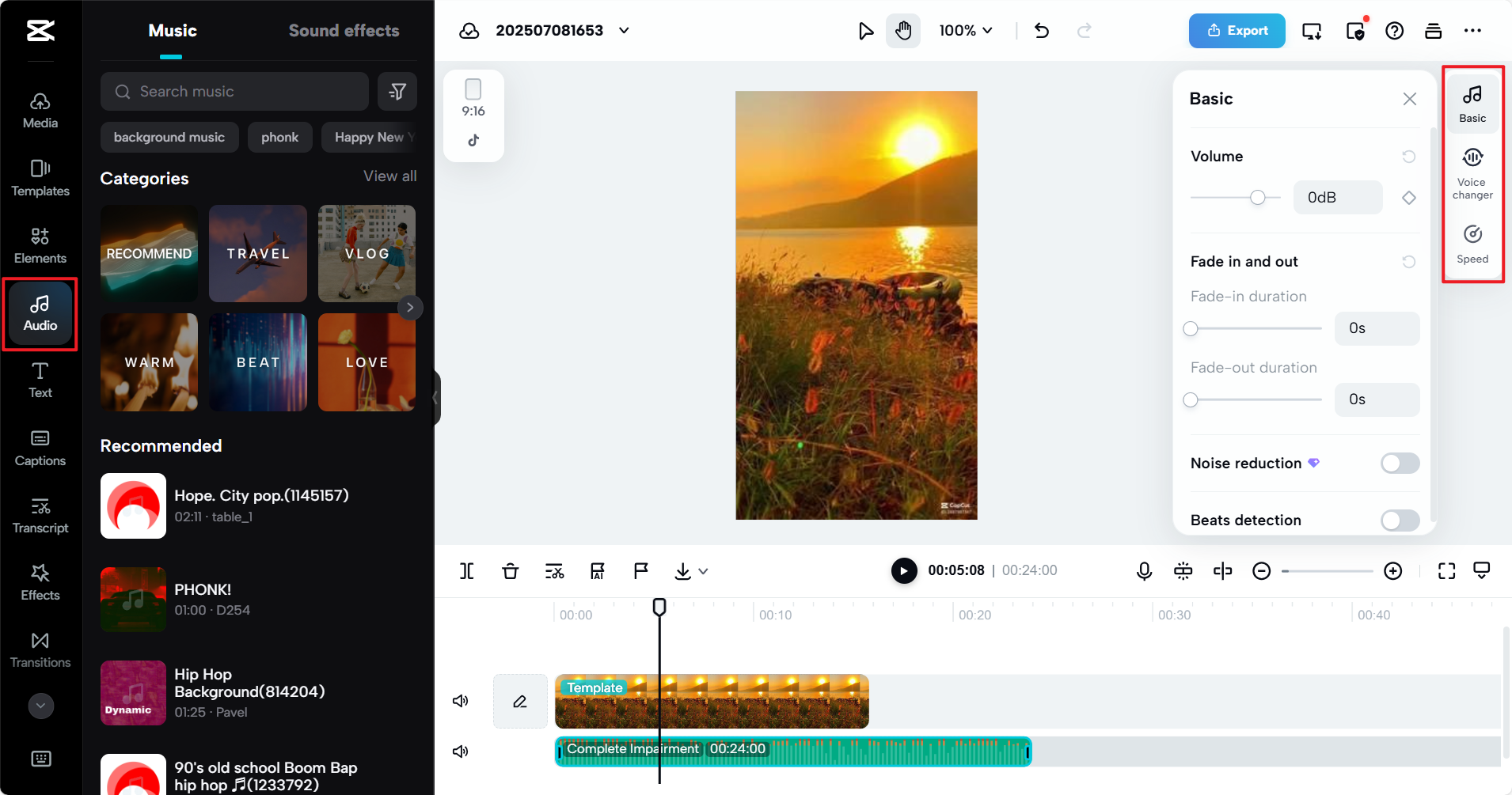 CapCUt Web's rich audio editing capabilities