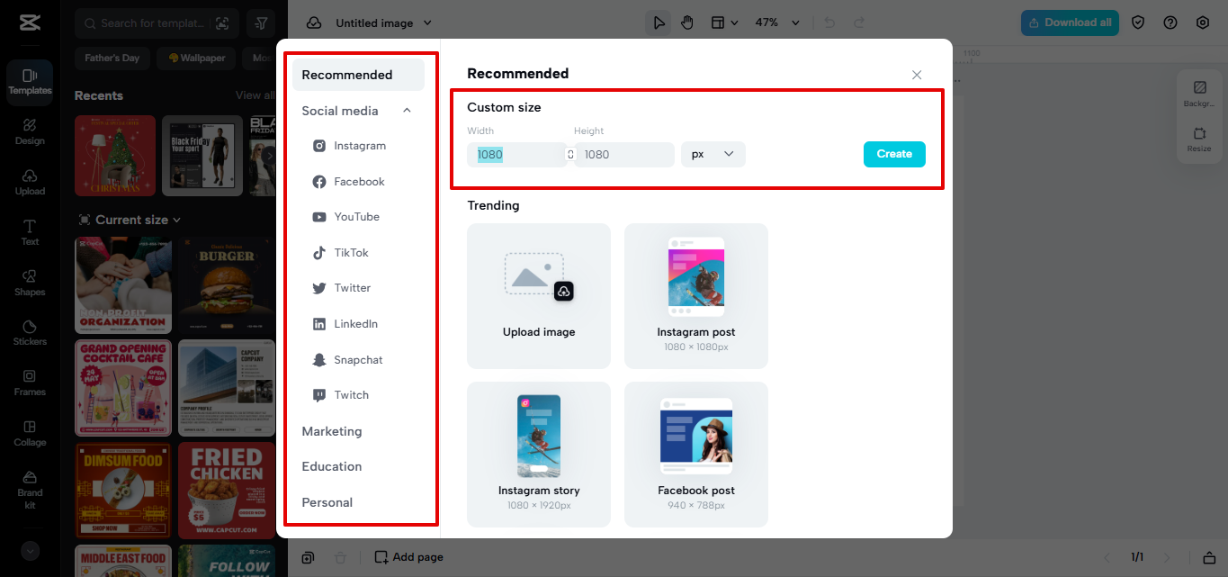 Accesing editing space in CapCut Web