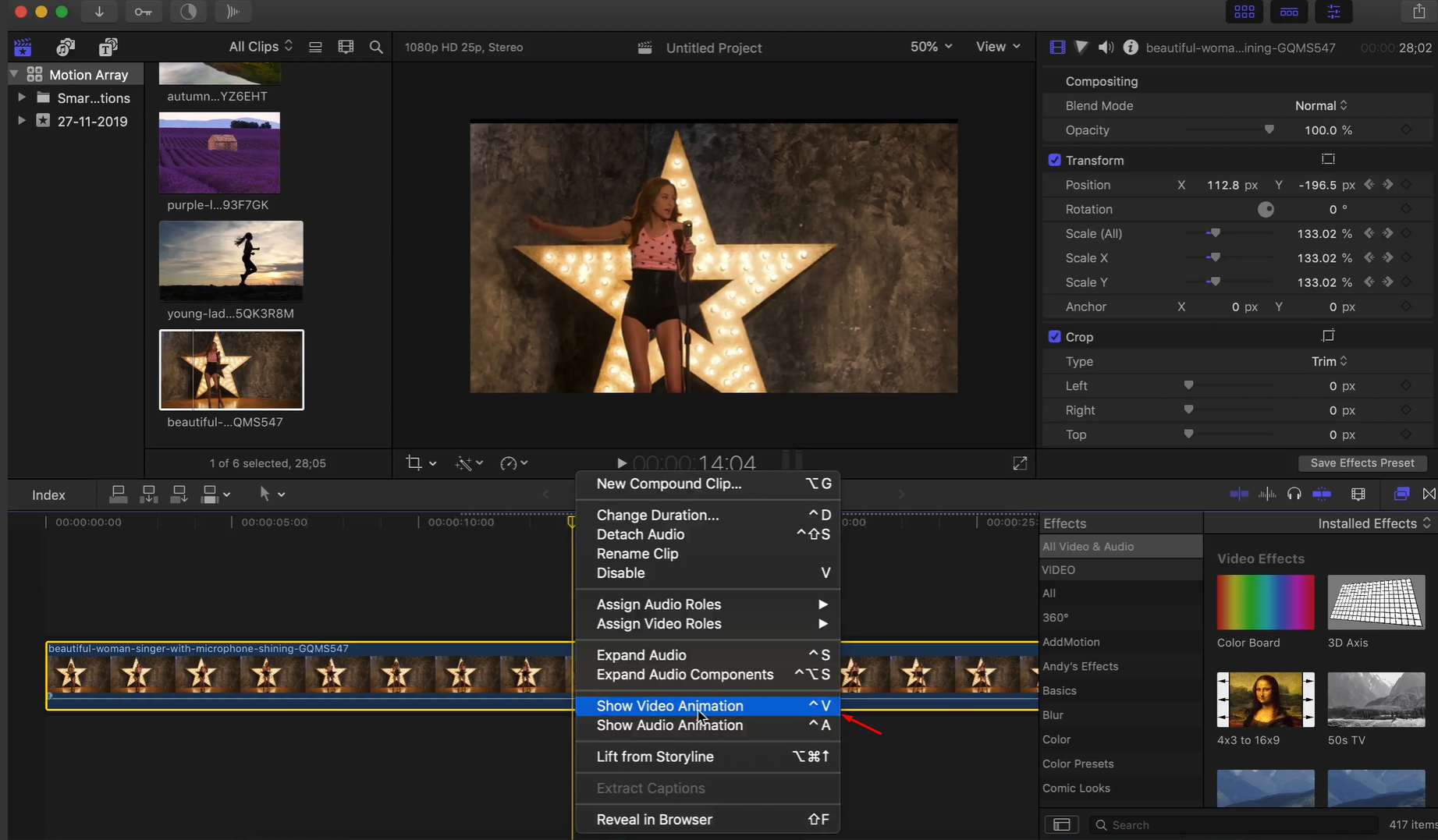 Adjusting the zoom transition in Final Cut Pro