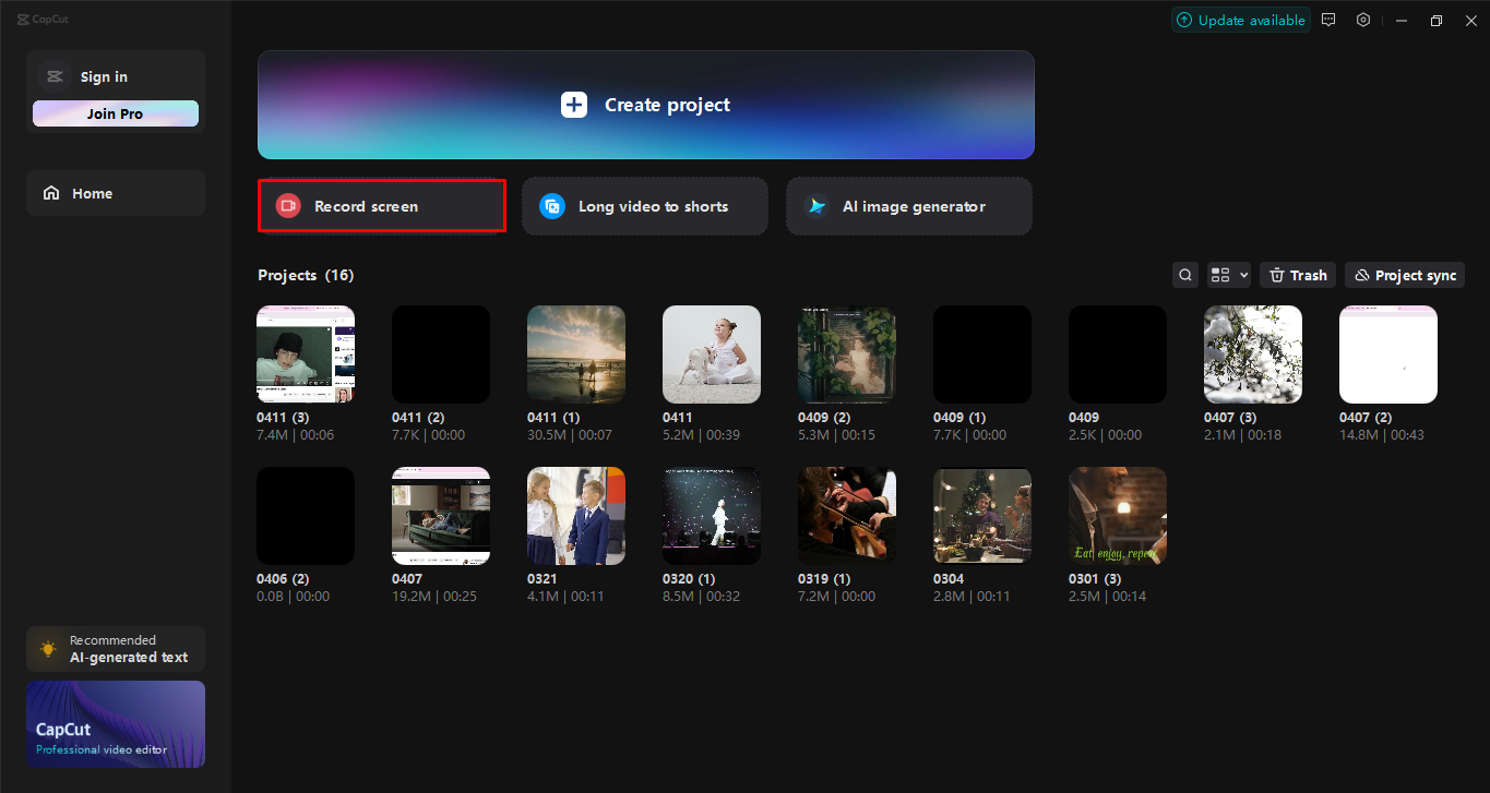Merakam skrin dengan editor video desktop CapCut