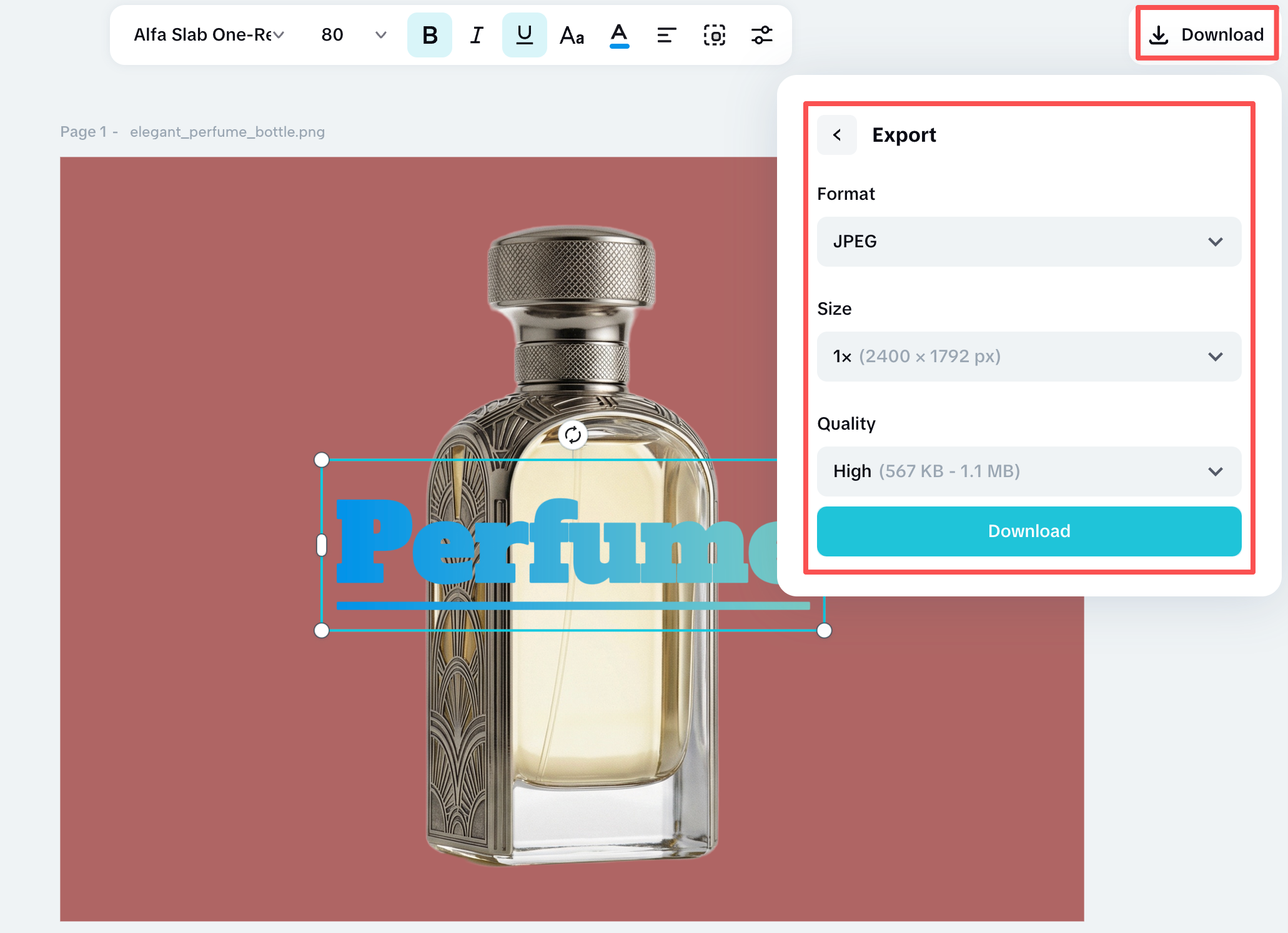 Exporting the high-resolution image with custom typography