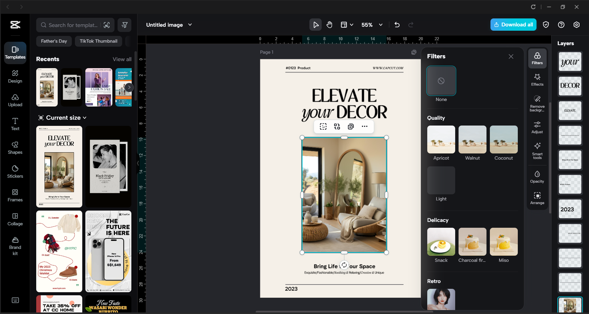 Interface of the CapCut desktop video editor - an effective way to create flyers