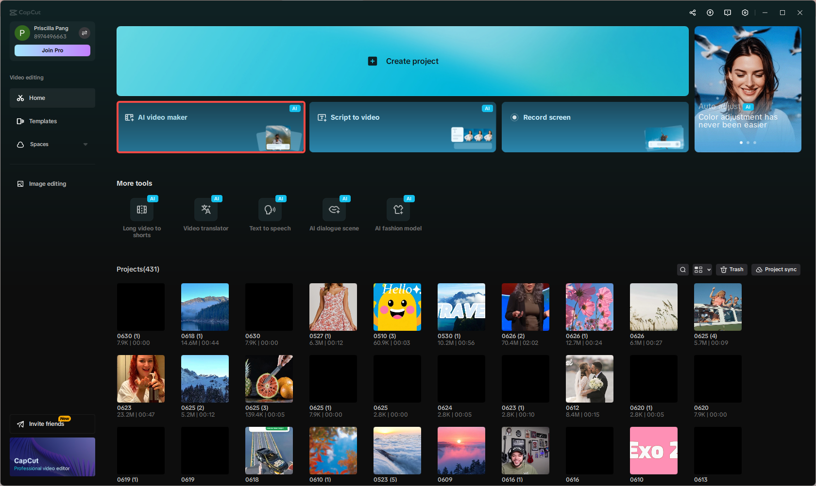 Apply the "AI video maker" feature