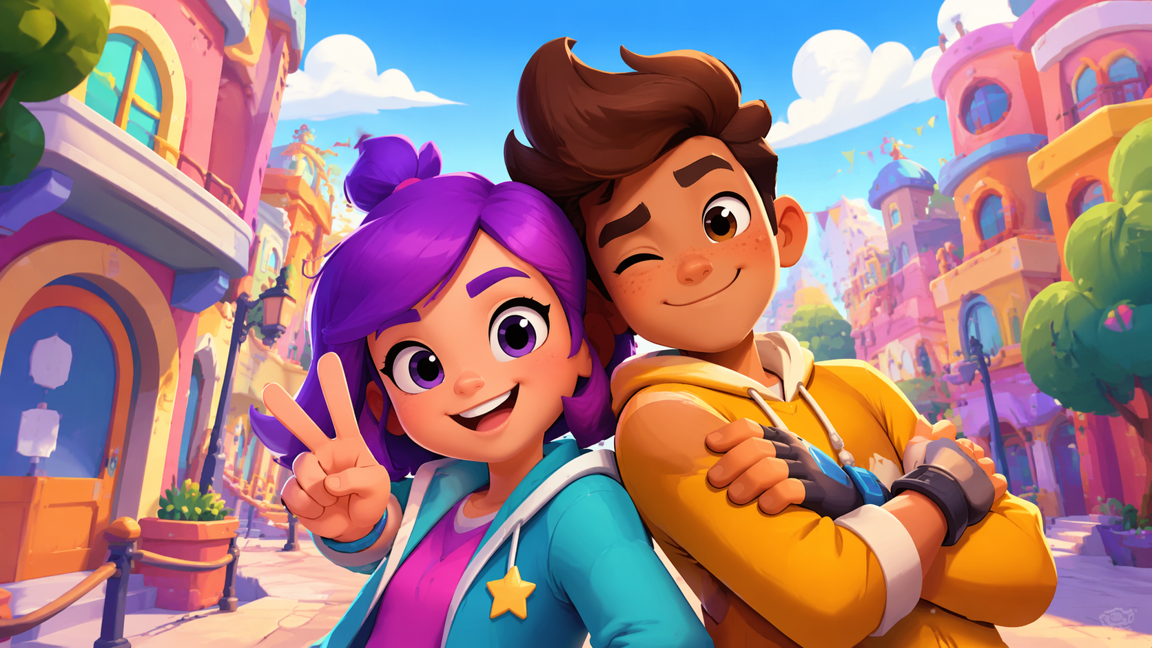 Dreamina Motu Patlu AI Prompt Prompt Beispiel 6: Heroic Friendship Finale