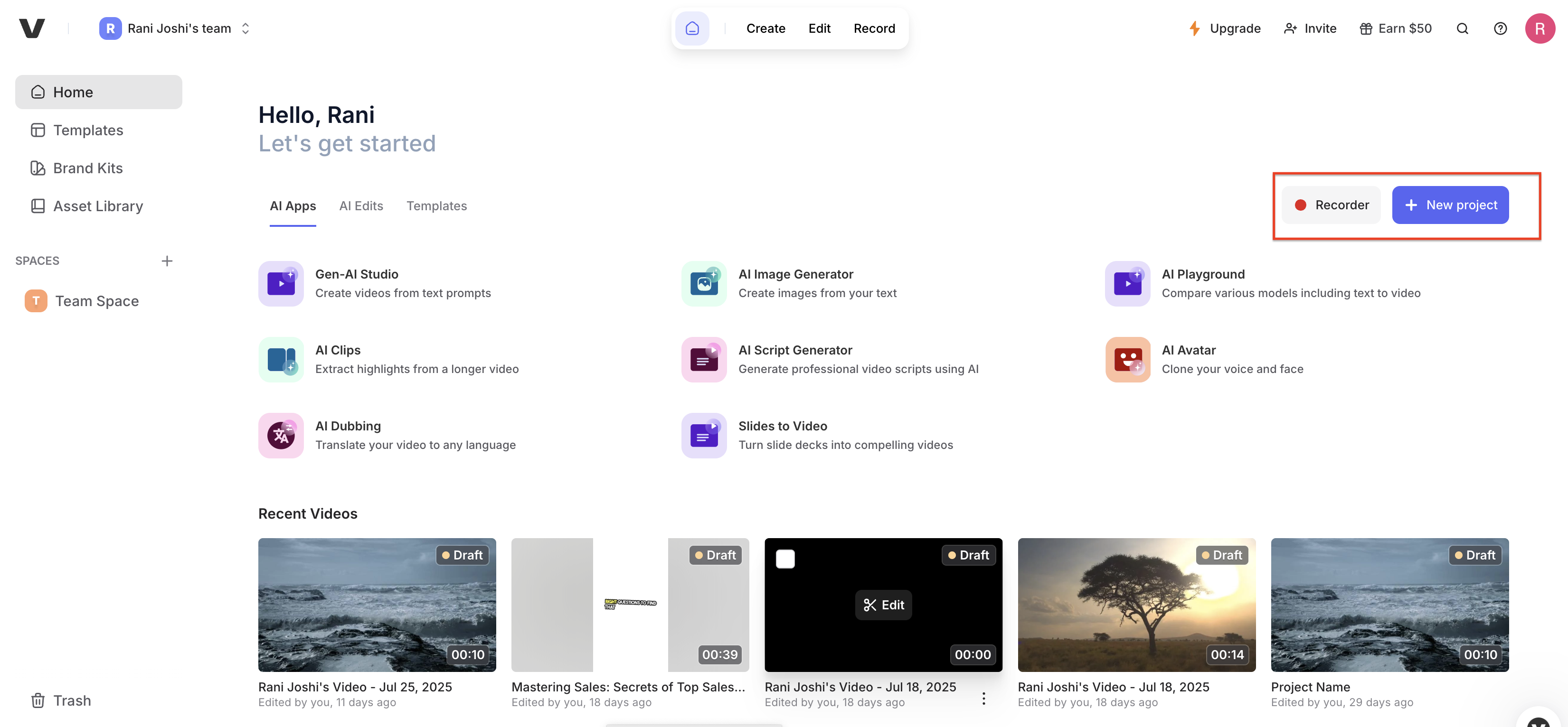 VEED에서 화면을 업로드하거나 녹화하기