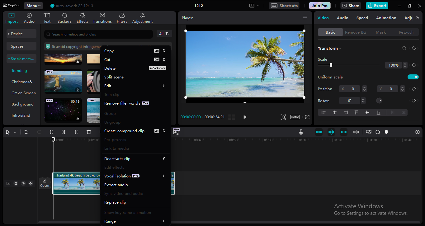 Interface of the CapCut desktop video editor - the best tool for quick video trimming and clip edits