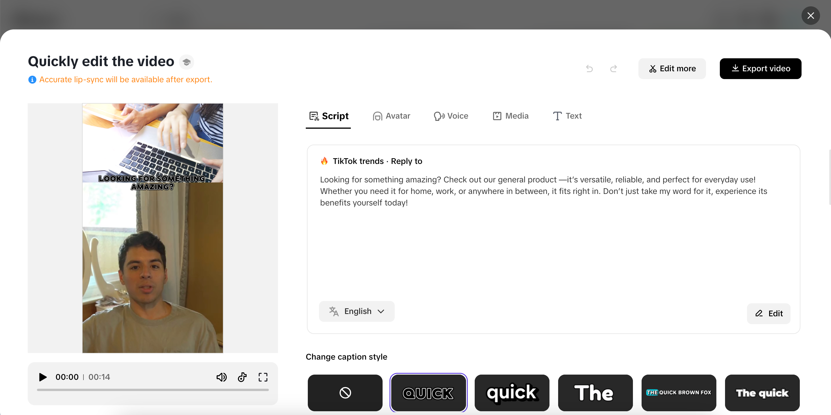 Edit the generated product video