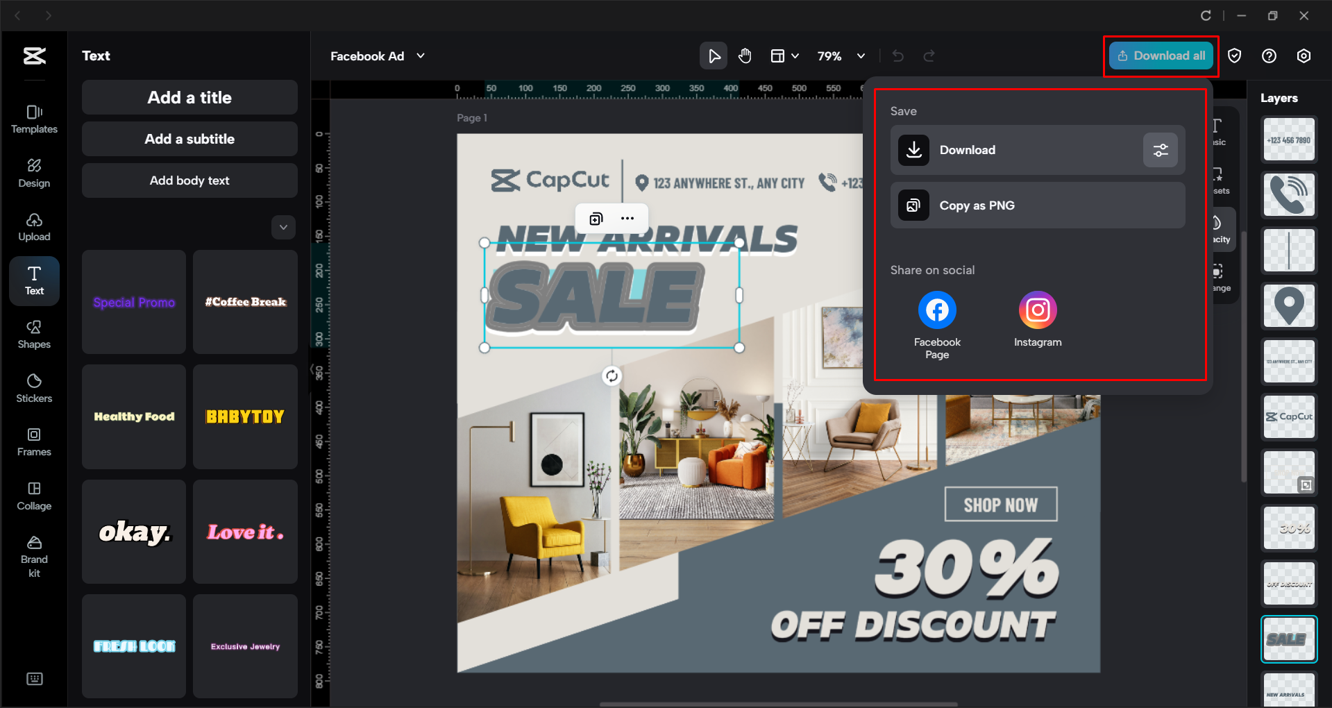 Exporting the Facebook ad from the CapCut desktop video editor