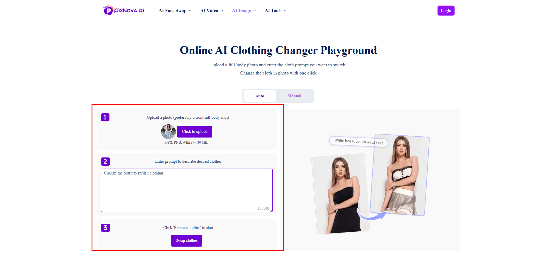 Swapping clothes with PixNova AI clothes changer