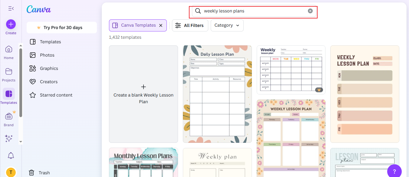 example of weekly lesson plan