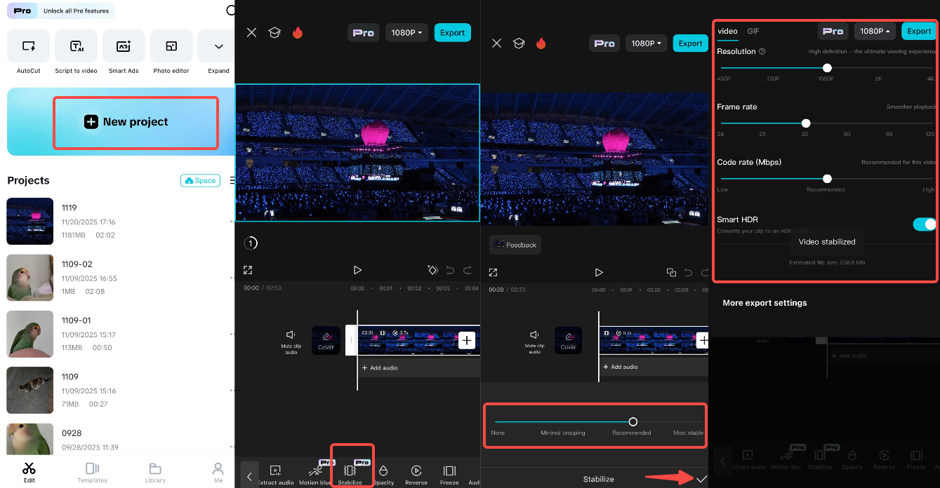 Stabilize video using the CapCut mobile app