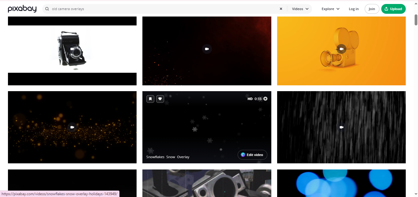 Interface of Pixabay - a go-to platform for high-quality old camcorder overlays