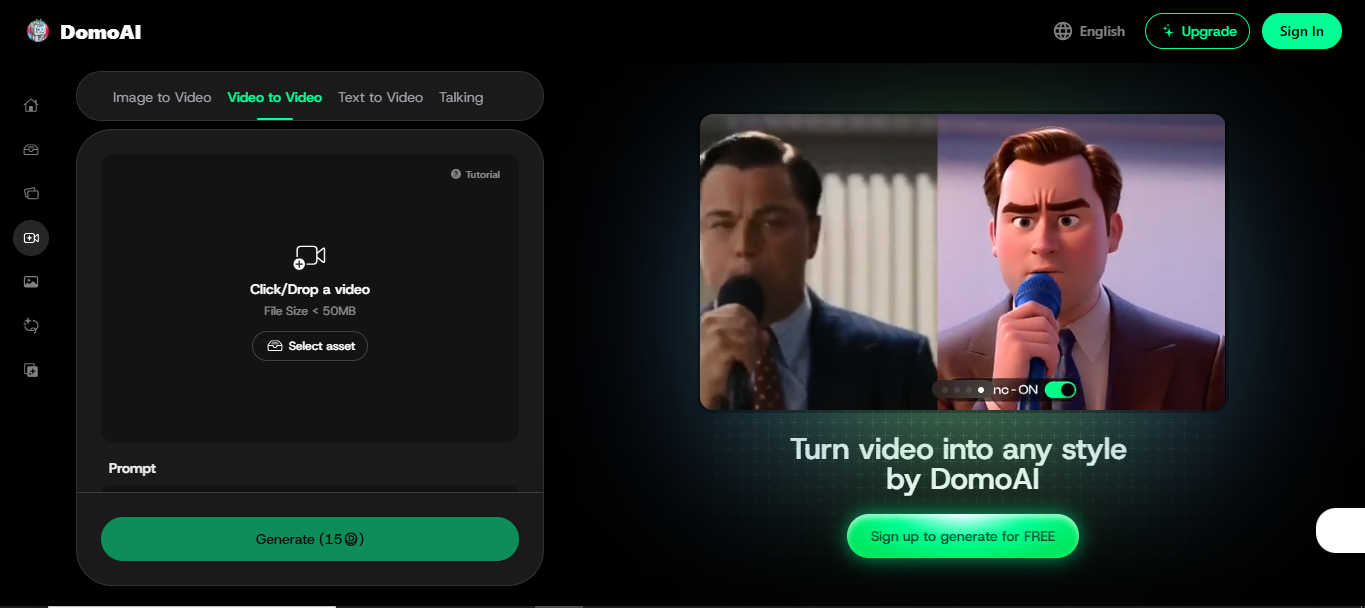Interface of DomoAI - the best tool for cartoon video creation