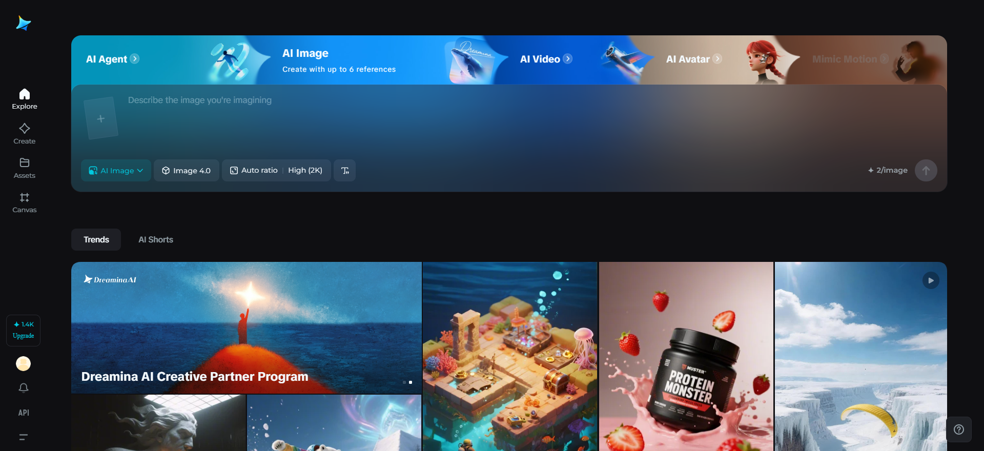 Página principal de Dreamina