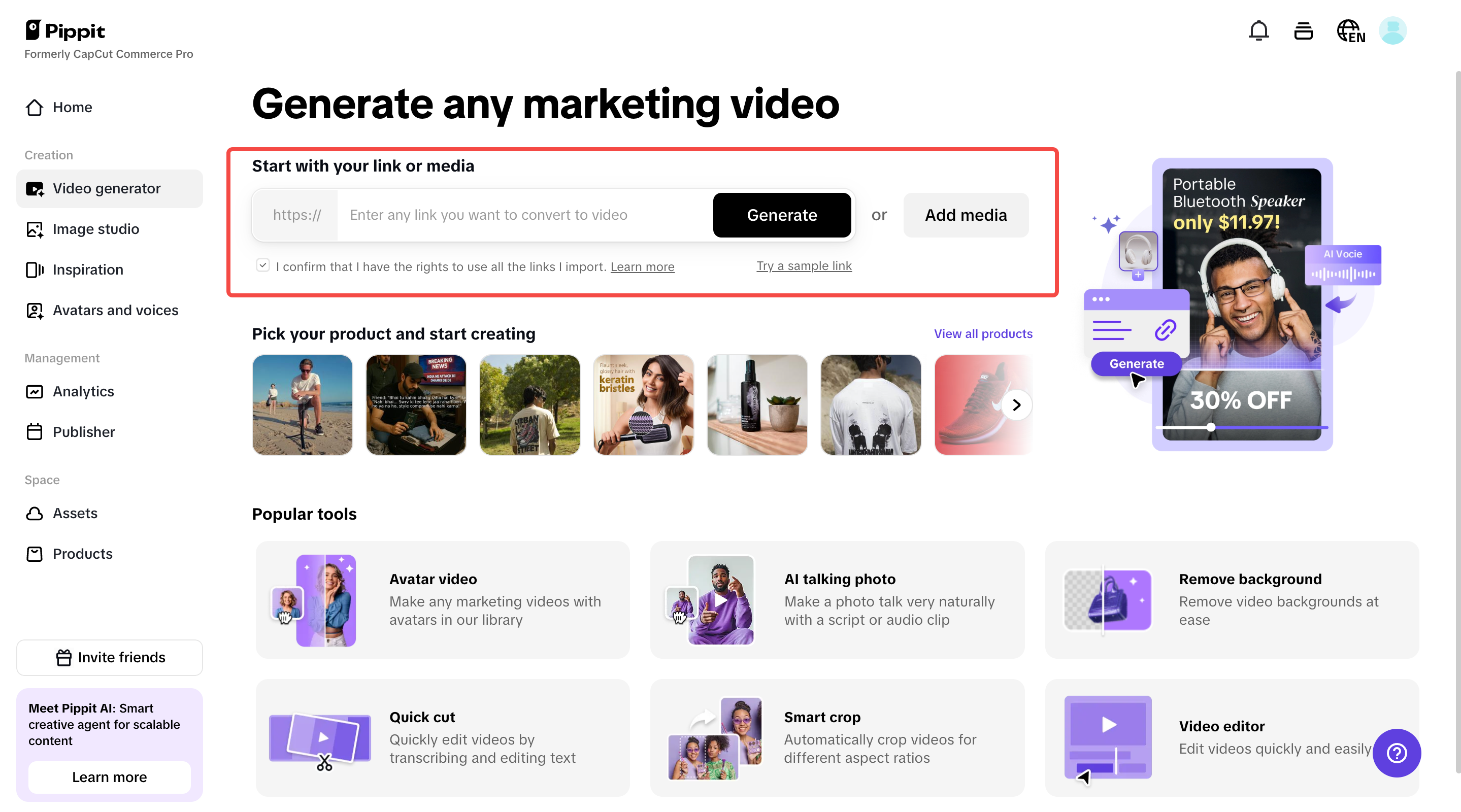 Upload product links or media