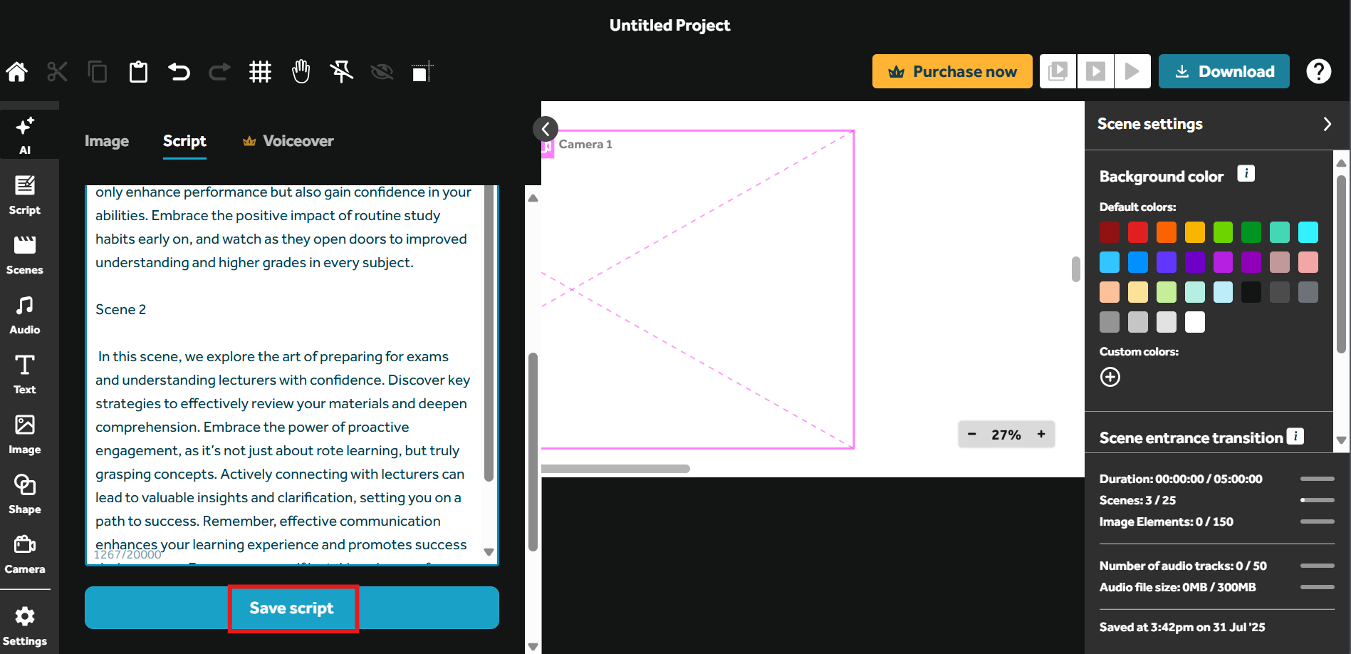 Motion graphics script