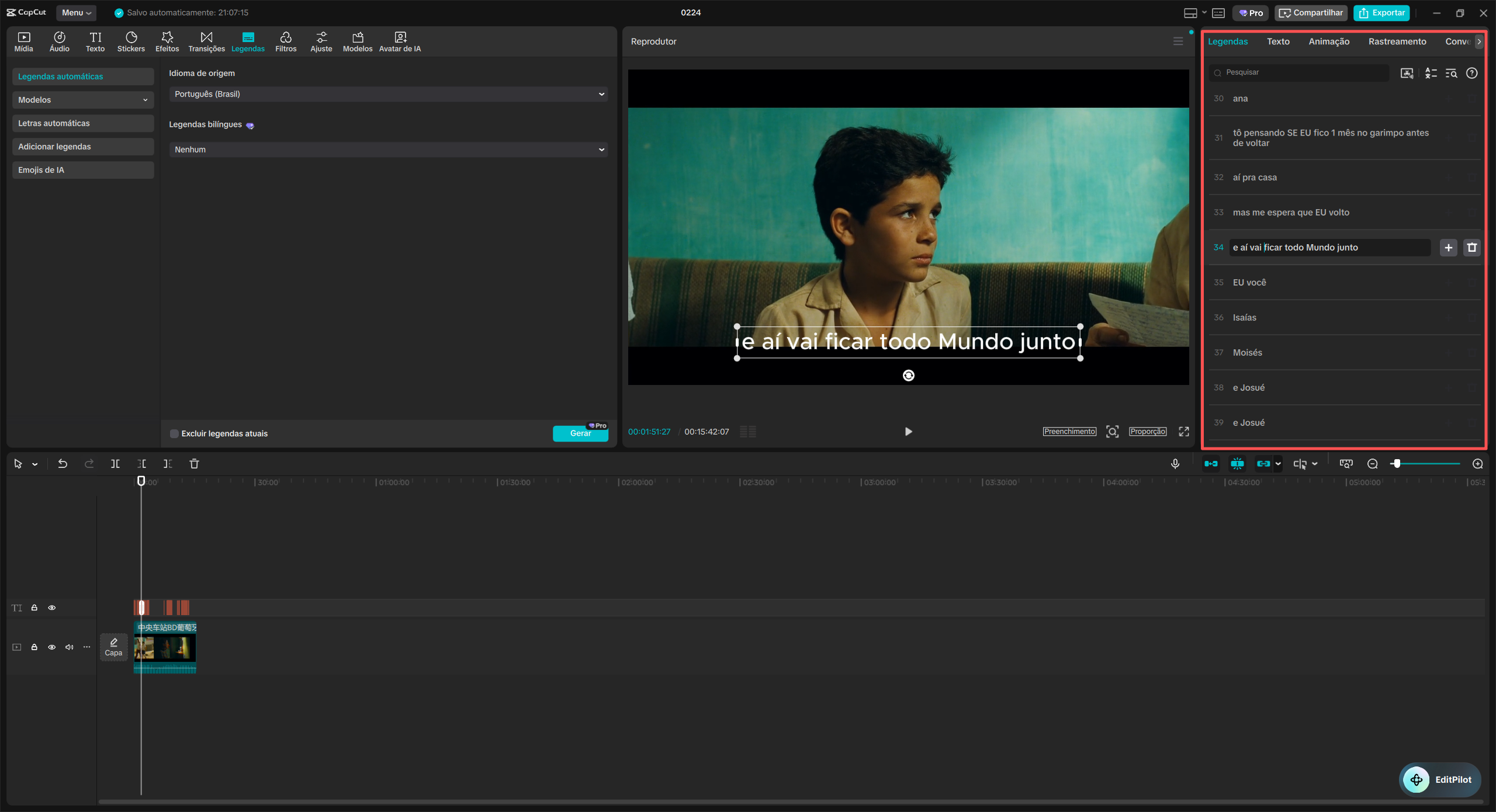 edição das legendas