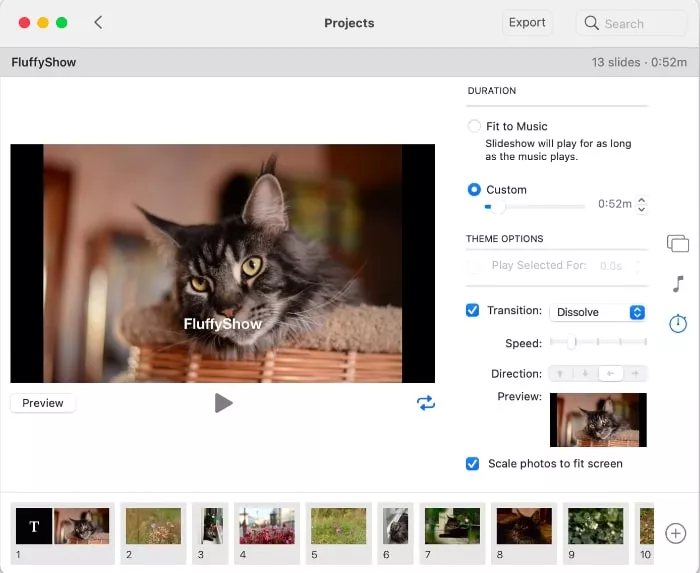 Adjust the settings to customize the slideshow
