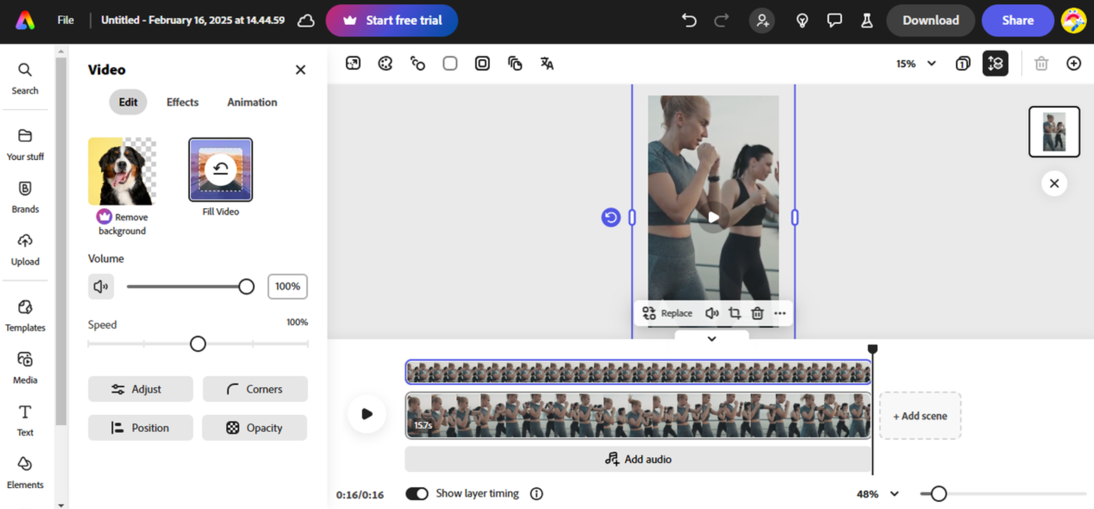 Интерфейс Adobe Express - одного из известных бесплатных производителей роликов Instagram