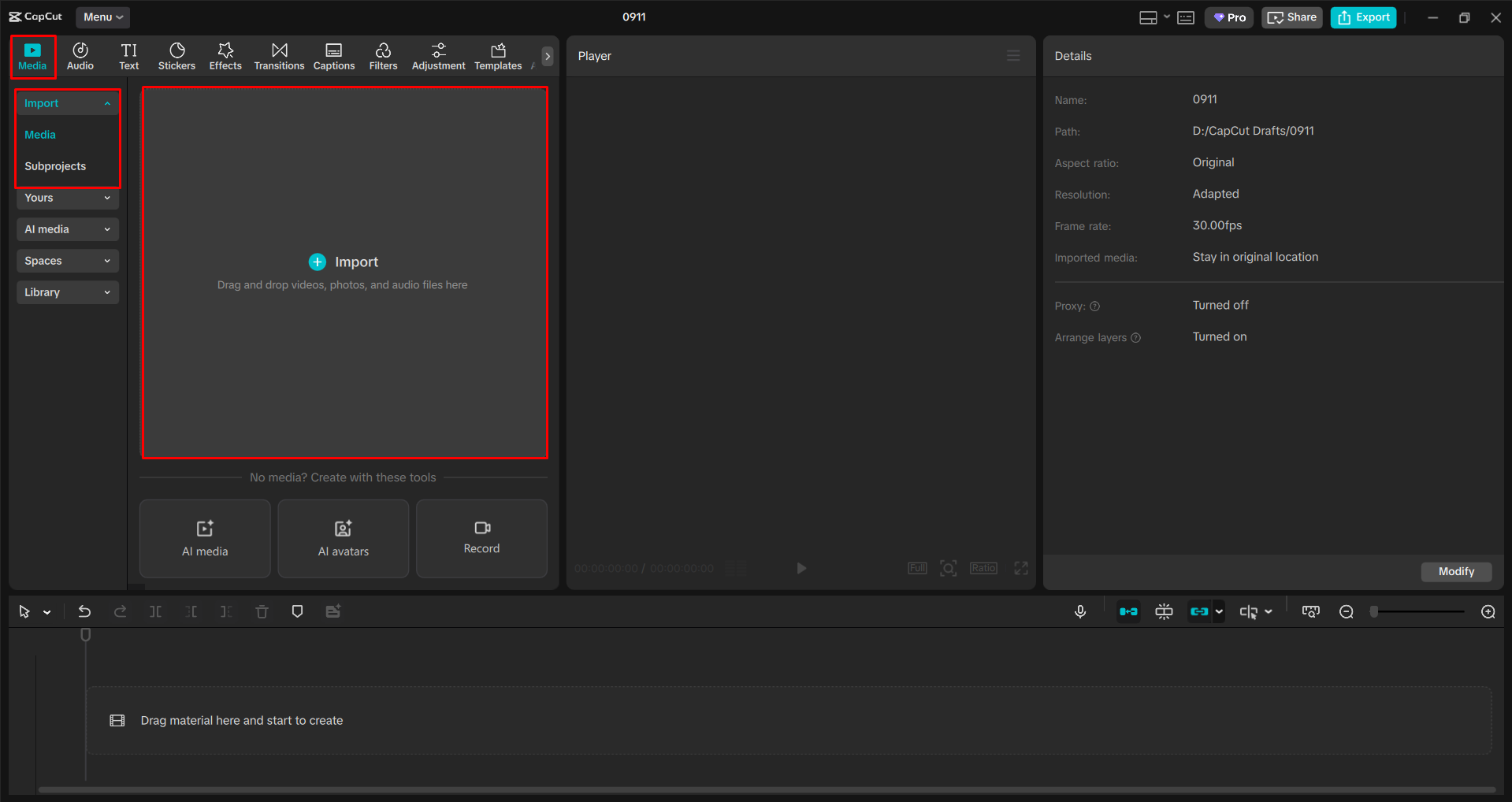 Pag-import ng mga video clip sa CapCut desktop video editor