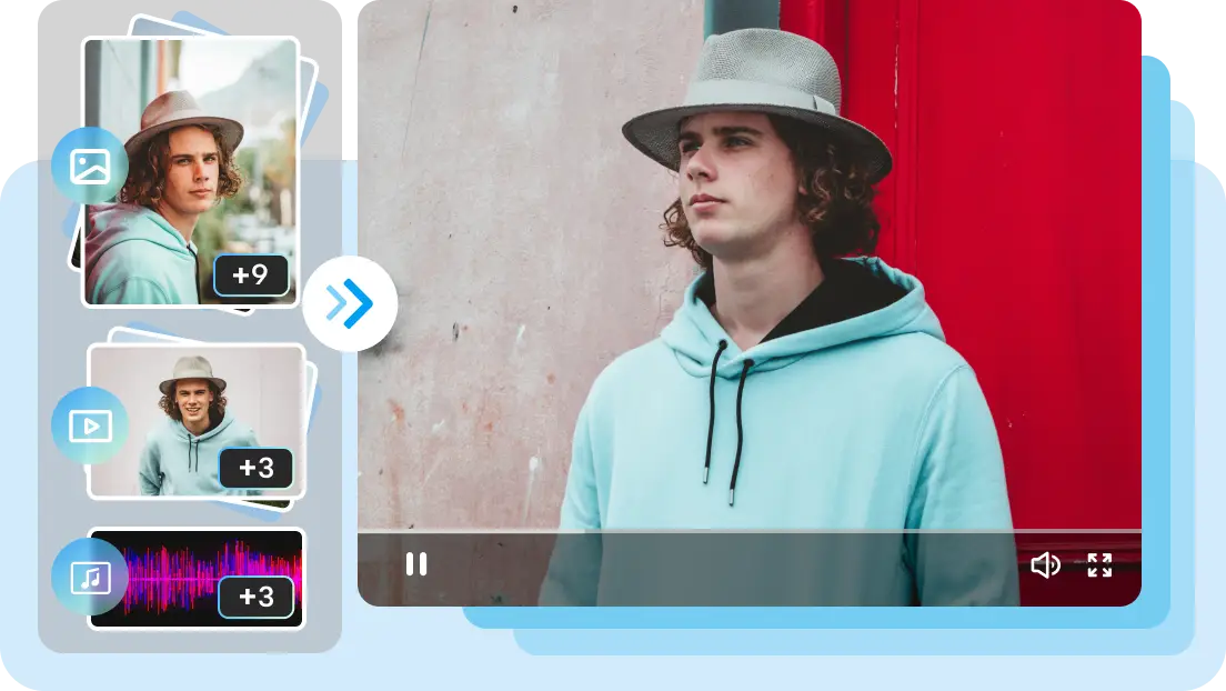 Seedance 2.0 多模態輸入示意:9 張圖 + 3 段影片 + 3 段音訊組合生成